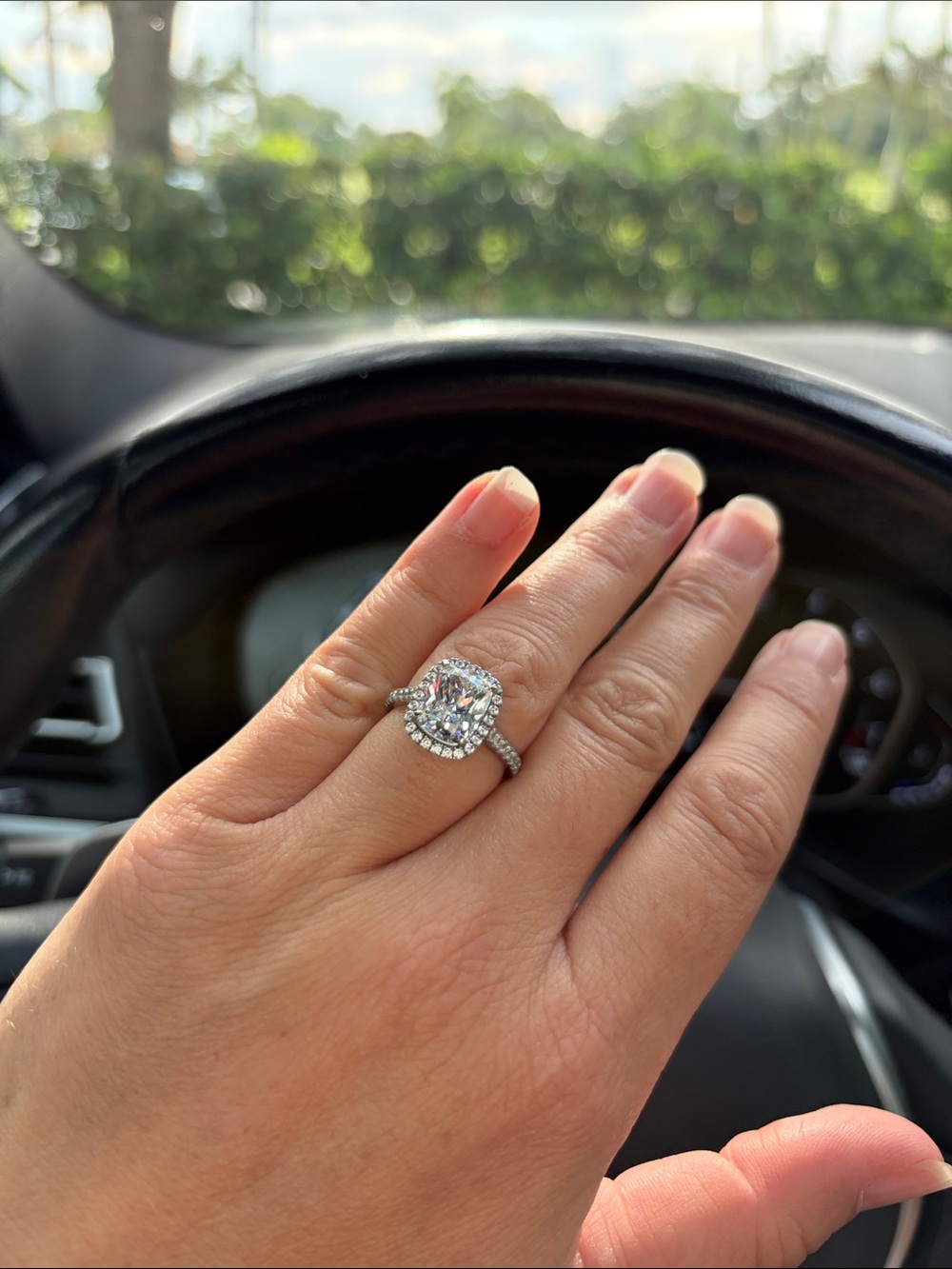 Sterling Silver Halo Engagement Ring with Clear Stones - White - Picture 3 of 3